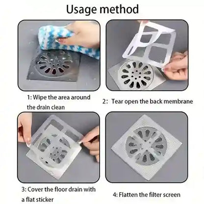 Step-by-step guide on using a floor drain cover with images and text.