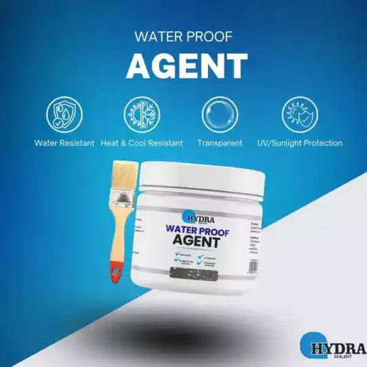 Hydra waterproof agent container with brush on a blue background