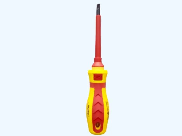 Red and yellow screwdriver on a white background
