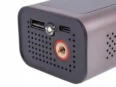 Close-up of a electronic device with ports on a white background
