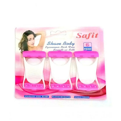Packaging of Safit shave bodies with a woman's face on a white background
