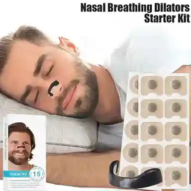 Nasal breathing dilators starter kit with a man sleeping and packaging.