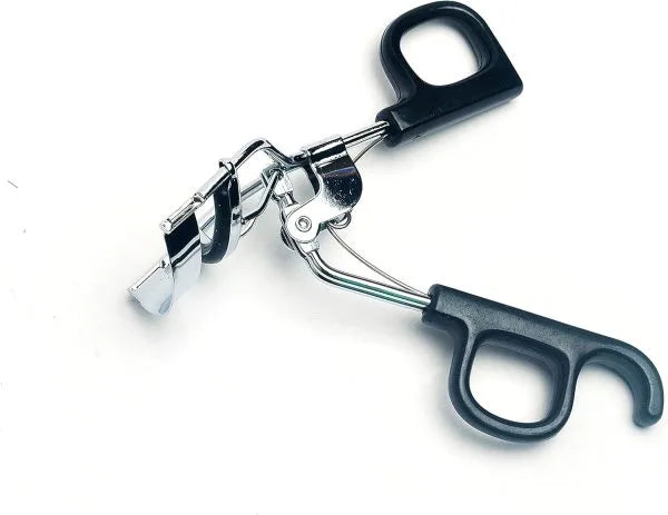 Corkscrew with black handle on a white background