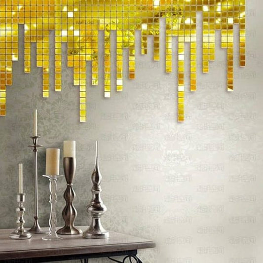 Gold Square Acrylic Wall Mirror Stickers | Wall Decoration Art (100pcs)