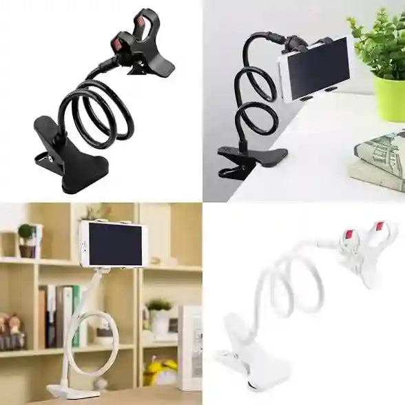 Collage of phone holders in different styles and colors on a white background.