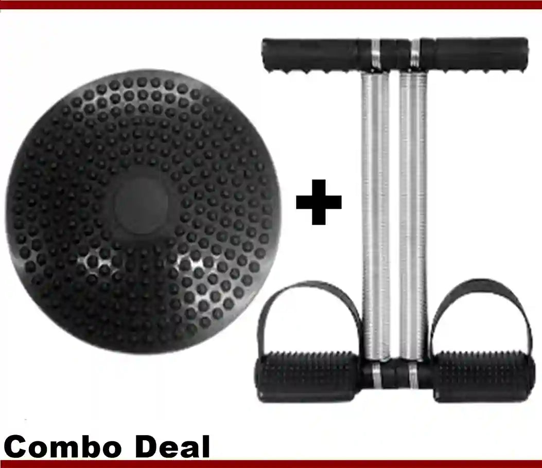 Black massage ball, roller, and resistance band on a white background with 'Combo Deal' text.