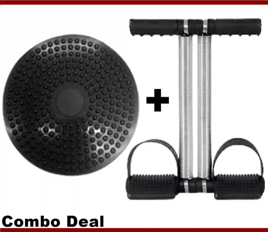 Black massage ball, roller, and resistance band on a white background with 'Combo Deal' text.