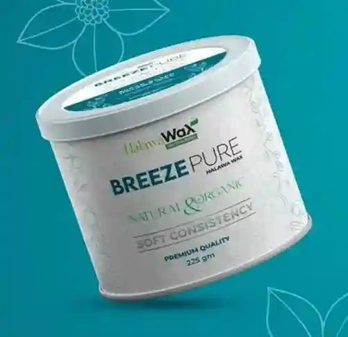 Container of Breeze Pure wax with a teal background
