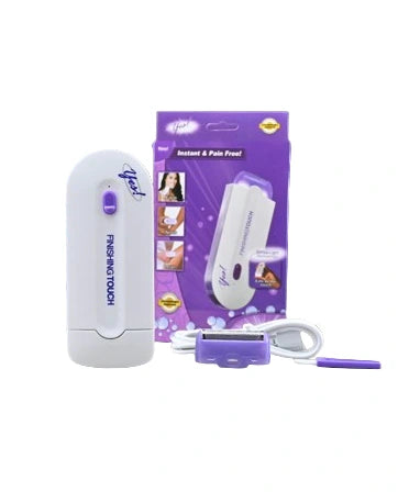 White and purple device with packaging on a white background