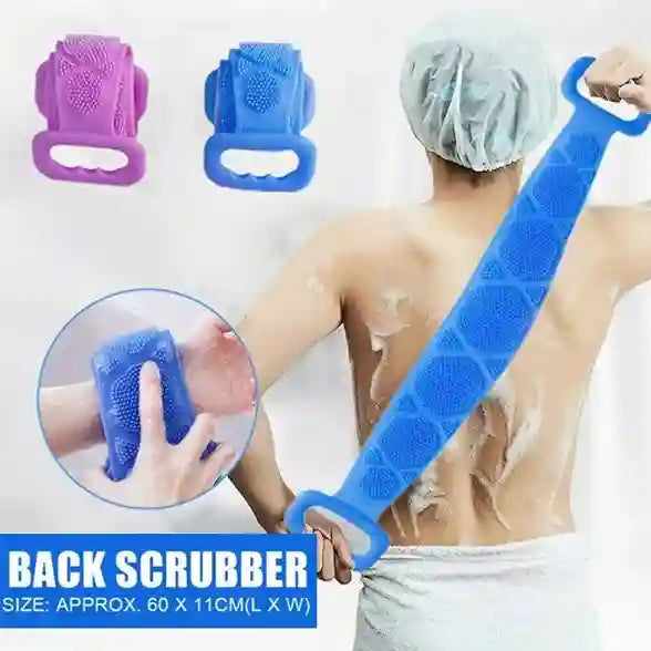 Back scrubber with a person using it, showing close-up details on a white background.