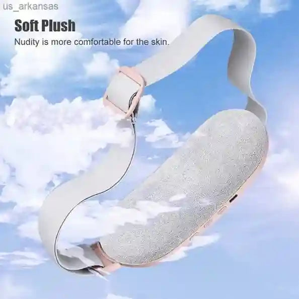 White plush product with a strap against a blue sky background