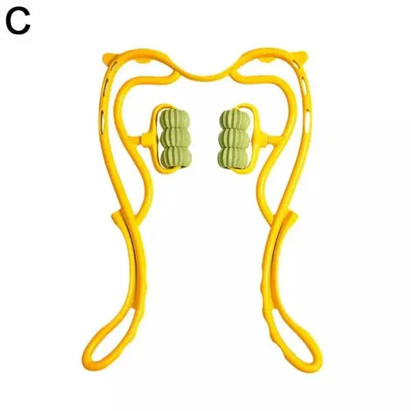Yellow neck massager with green nodes on a white background