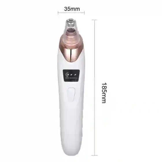 White and rose gold electronic device with dimensions labeled on a white background