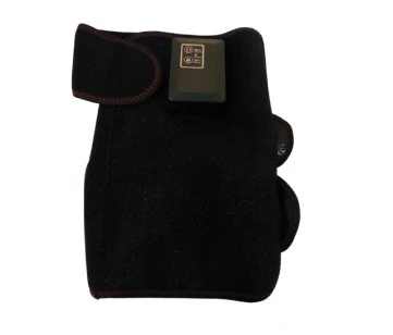 Black glove with a brand logo on a white background