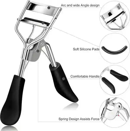Eyelash curler with features highlighted on a white background