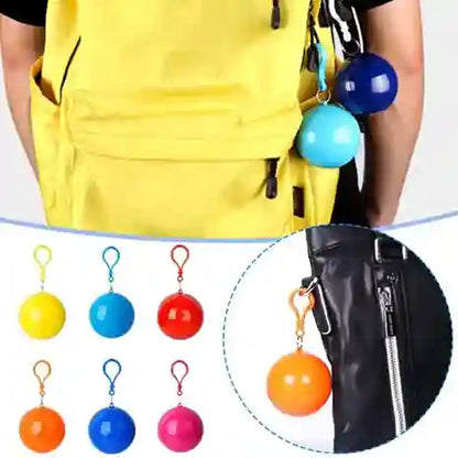 Colorful ball keychains attached to a backpack with close-up inset.