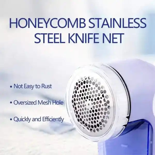 Honeycomb stainless steel knife net with text on a light blue background