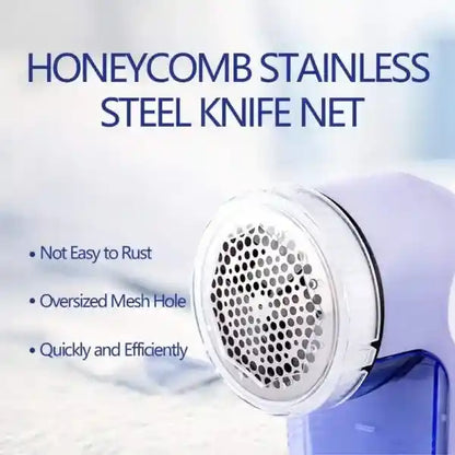 Honeycomb stainless steel knife net with text on a light blue background