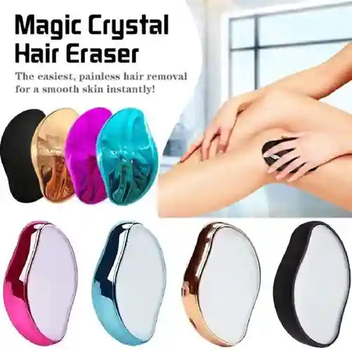 Magic Crystal Hair Eraser with color options and a person using it on their arm.