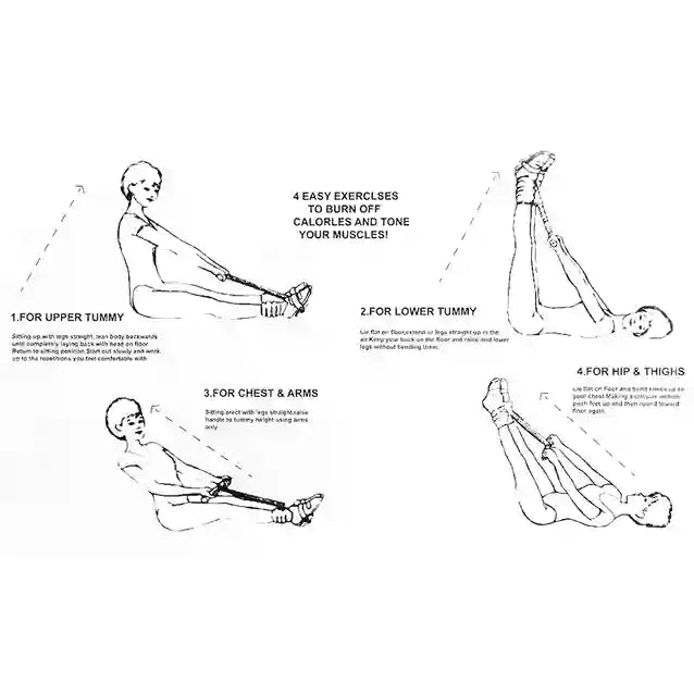 Illustrations of four easy exercises to burn calories and tone muscles on a white background.