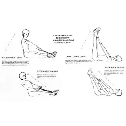 Illustrations of four easy exercises to burn calories and tone muscles on a white background.