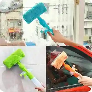 Cleaning tools with different attachments being used on various surfaces.