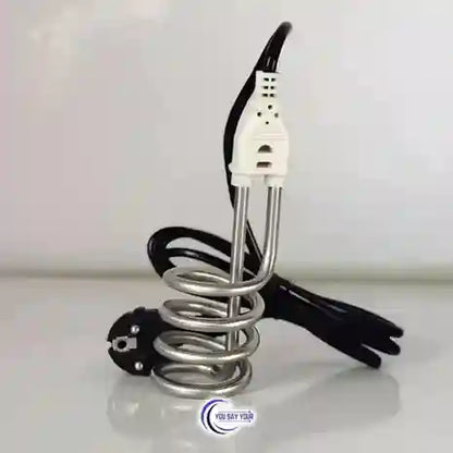 Electric immersion heater with coiled heating element on a white background