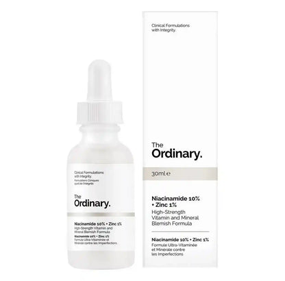 The Ordinary skincare serum bottle and packaging on a white background