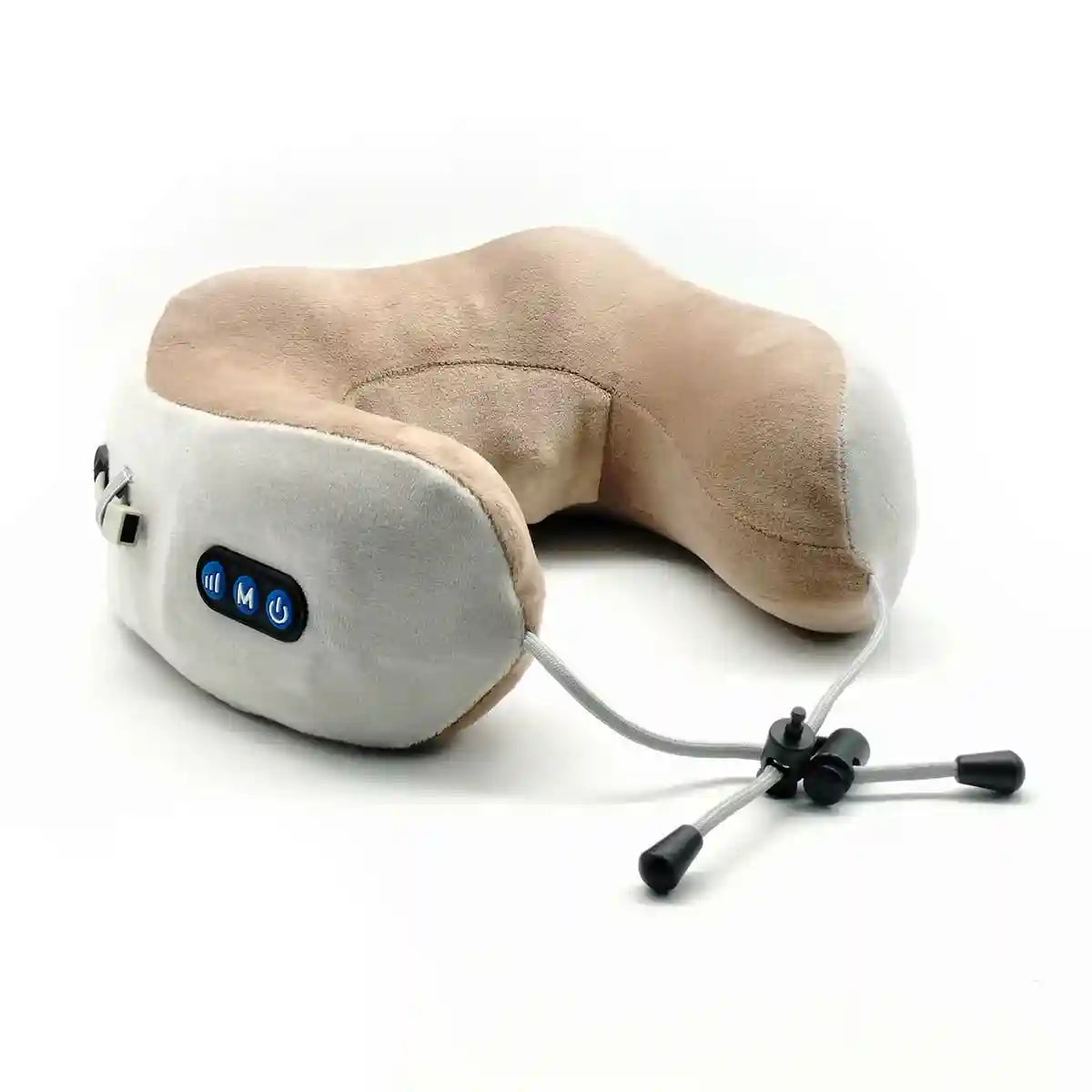 Neck massager with beige cushion and control panel on a white background