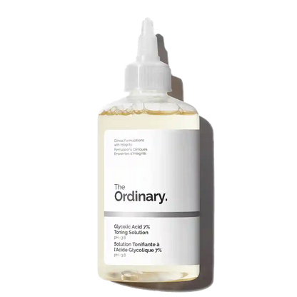 Bottle of 'The Ordinary' Glycolic Acid 7% Toning Solution on a white background