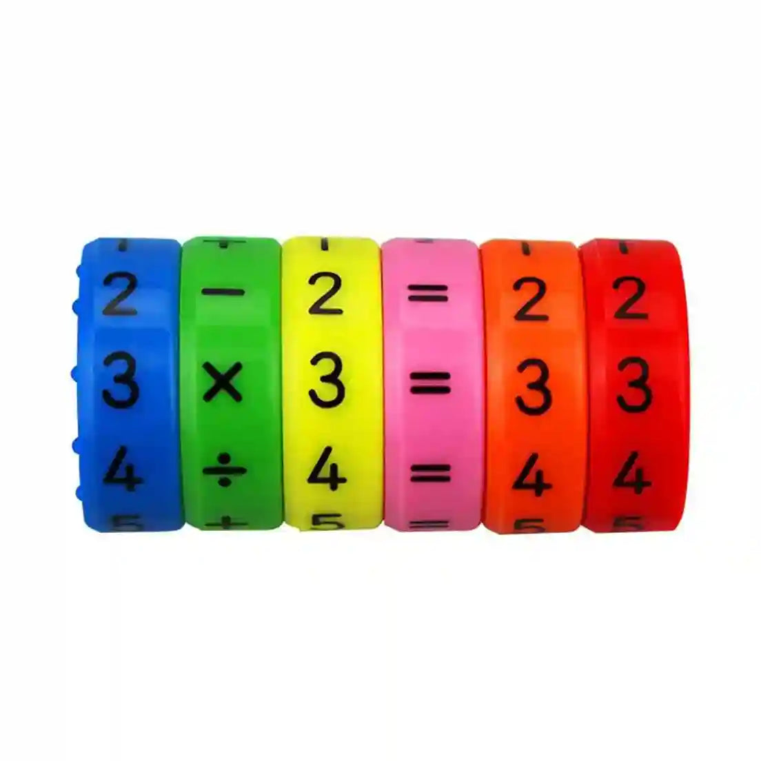 Set of colorful math operation flashcards on a white background