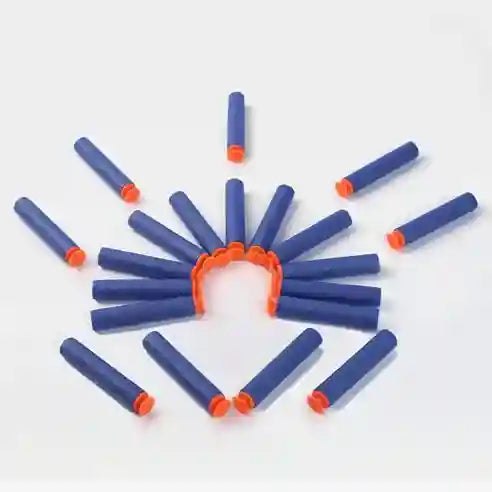 Blue and orange darts arranged in a circular pattern on a white background