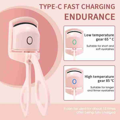 Eyelash curler with temperature settings on a pink background