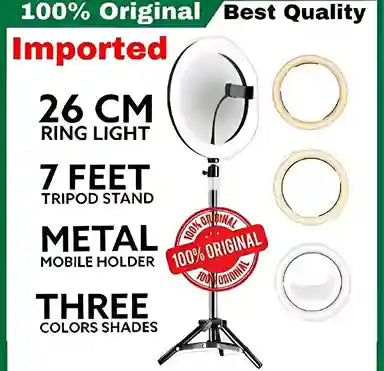 Ring light with stand and accessories on a green background