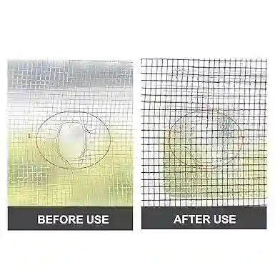 Before and after use comparison of a mesh screen