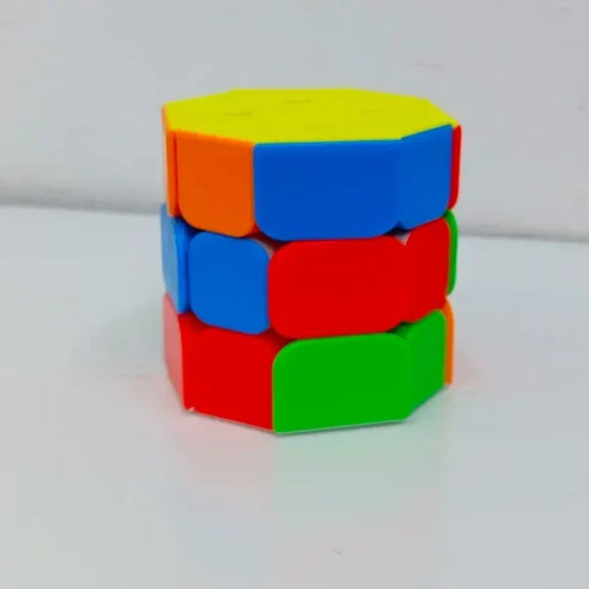 Stack of colorful hexagonal blocks on a white background