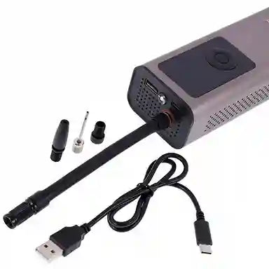 Electronic device with various attachments on a white background