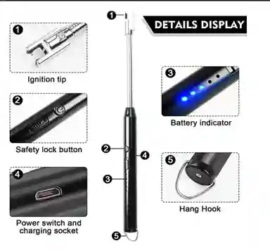 Black pen with labeled features on a white background