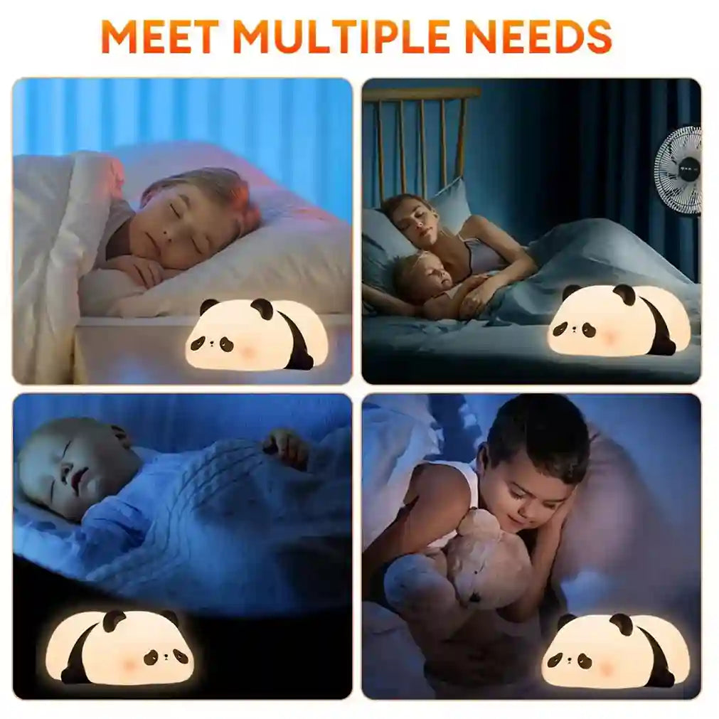 Panda-shaped night light used by people in various settings
