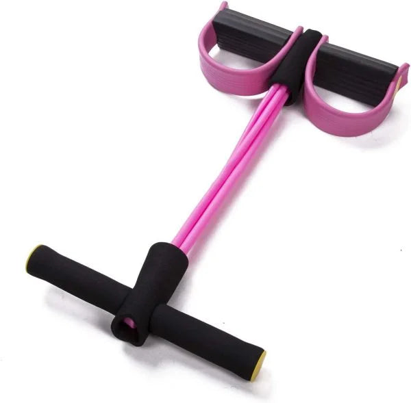 Pink and black resistance bands on a white background