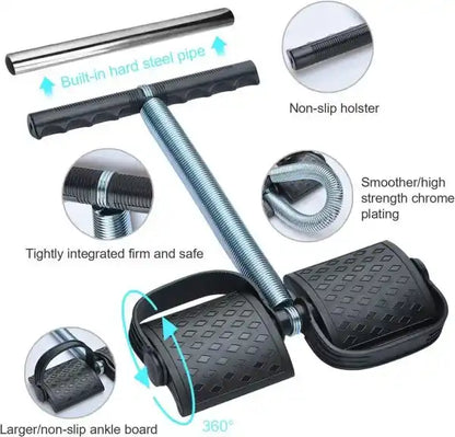 Product with features highlighted, including a hard steel pipe, non-slip holster, and ankle board.