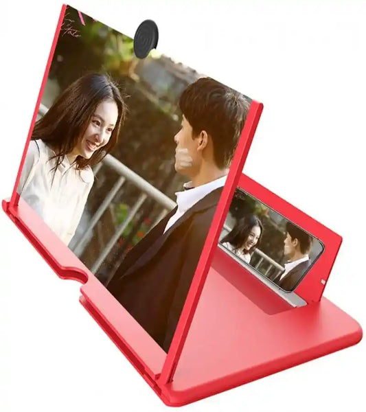 Red phone case with a couple on a screen, showing a close-up of the design.