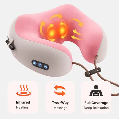 Neck massager with infrared heating and massage features on a white background