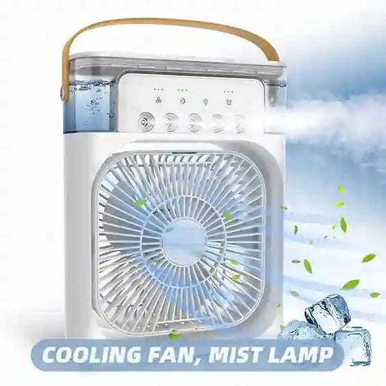 Cooling fan with mist lamp on a blue sky background