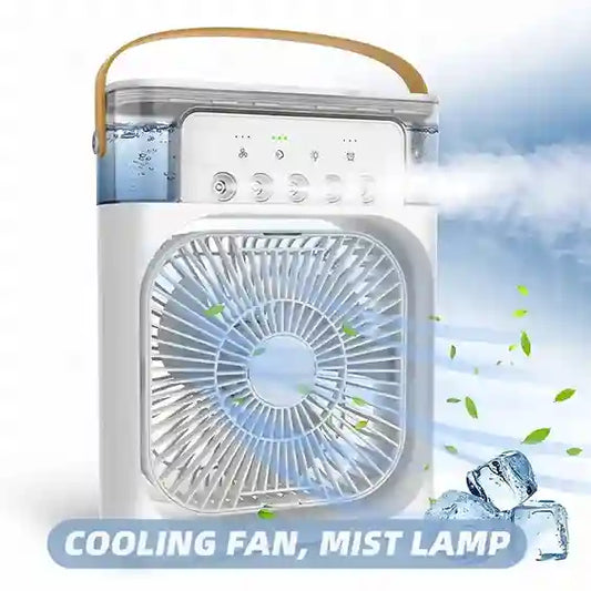 Cooling fan with mist lamp on a blue sky background