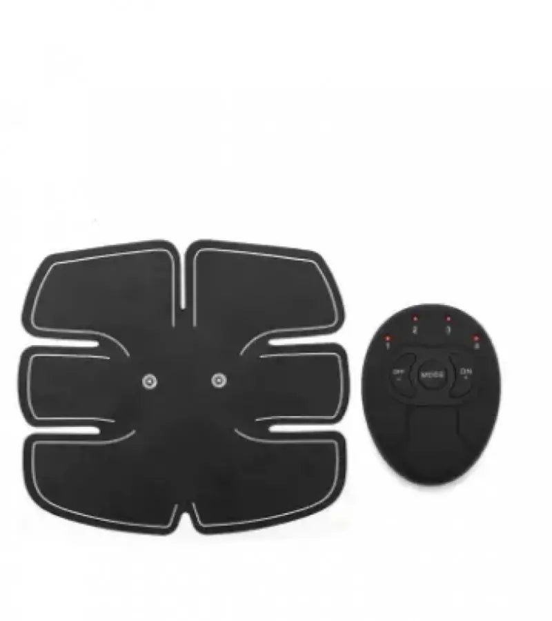 Black electronic muscle stimulator pad with remote control on a white background