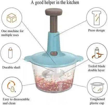 Kitchen chopper with features highlighted on a white background