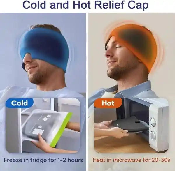 Cold and hot relief cap with instructions to freeze in fridge or heat in microwave.