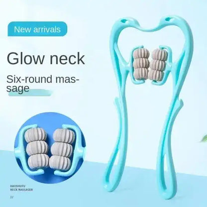 Neck massager with six-round massage nodes on a blue background