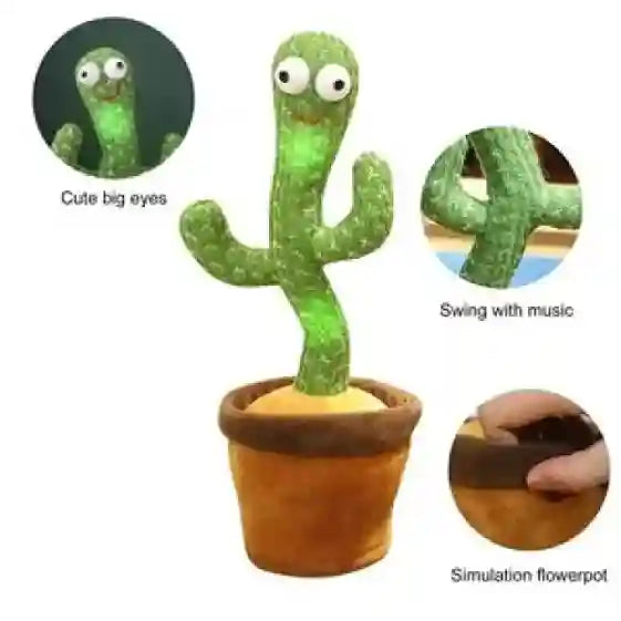 Plush toy cactus with big eyes, swinging motion, and simulation flowerpot.